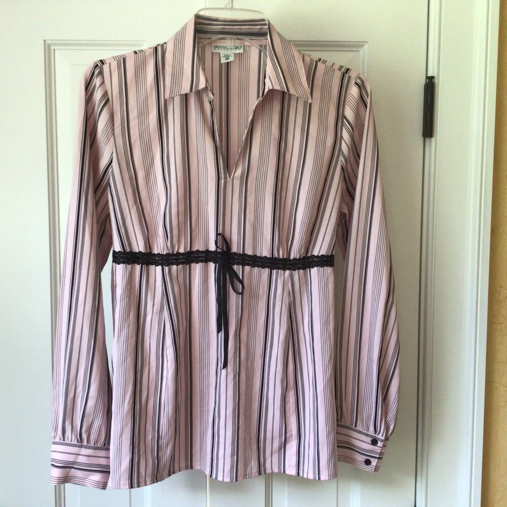 Motherhood Maternity Blouse V-Neck Barbie Pink /Black Sz M